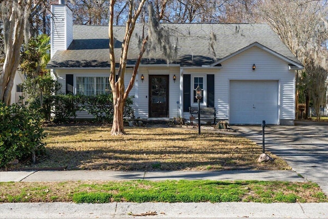 view of front of property with a garage and a front lawn