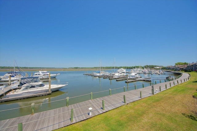dock area featuring a water view and view of marina