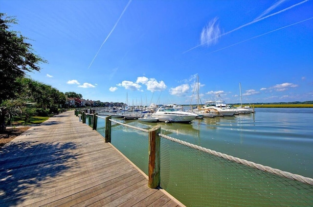 dock area featuring a water view and view of marina