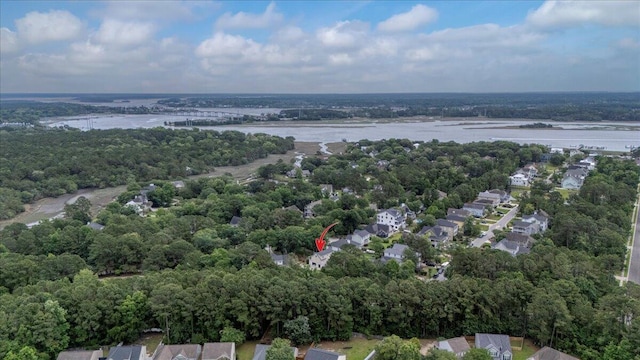 aerial perspective of suburban area featuring a large body of water