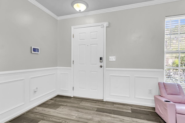 125 Towering Pine Dr, Ladson, SC 29456 - entrance foyer with crown molding, wood finished floors, wainscoting, and a decorative wall