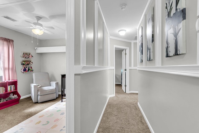 125 Towering Pine Dr, Ladson, SC 29456 - hallway featuring carpet flooring, baseboards, and crown molding