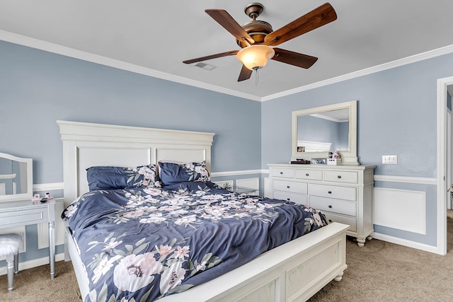 125 Towering Pine Dr, Ladson, SC 29456 - bedroom with light colored carpet, crown molding, and ceiling fan