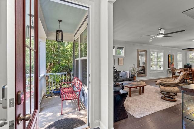 interior space featuring a ceiling fan