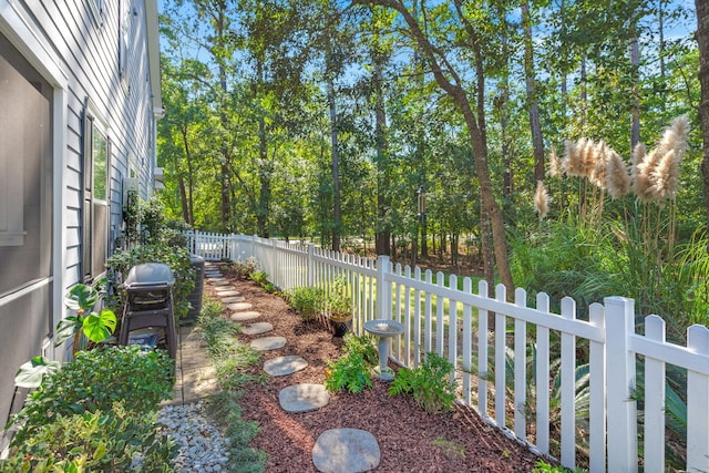 view of yard with a fenced backyard