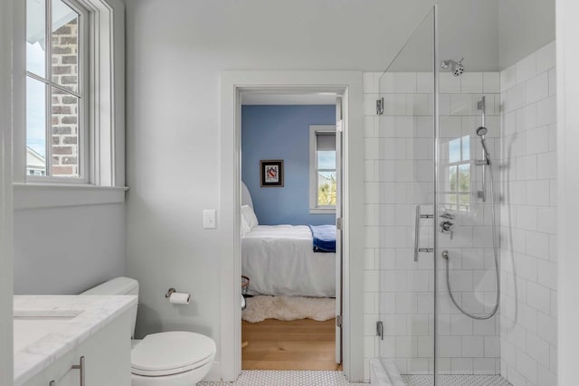 222 Haddrell St, Mount Pleasant, SC 29464 - full bathroom with a shower stall, toilet, vanity, ensuite bathroom, and wood finished floors