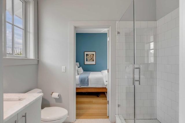 222 Haddrell St, Mount Pleasant, SC 29464 - bathroom featuring a stall shower, vanity, toilet, and ensuite bathroom