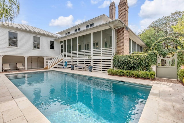222 Haddrell St, Mount Pleasant, SC 29464 - swimming pool featuring a sunroom and stairway