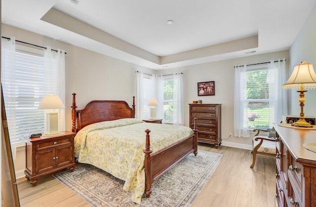 5078 Song Sparrow Way, Summerville, SC 29483 - bedroom with a tray ceiling, light wood finished floors, and baseboards