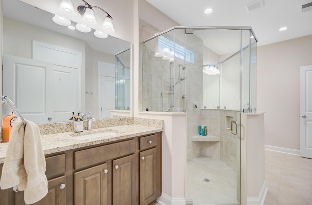 5078 Song Sparrow Way, Summerville, SC 29483 - full bathroom with vanity, a stall shower, tile patterned flooring, baseboards, and recessed lighting