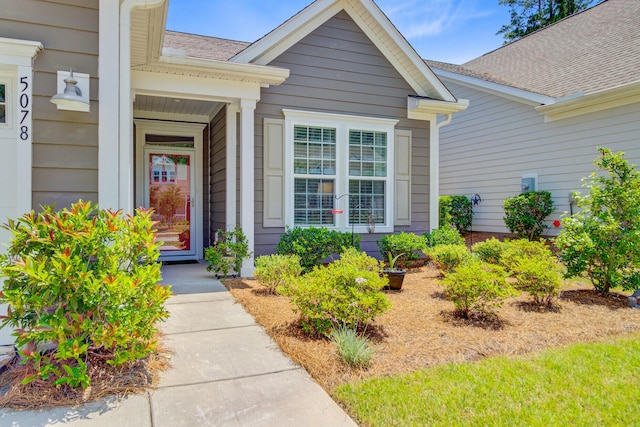 5078 Song Sparrow Way, Summerville, SC 29483 - doorway to property featuring roof with shingles
