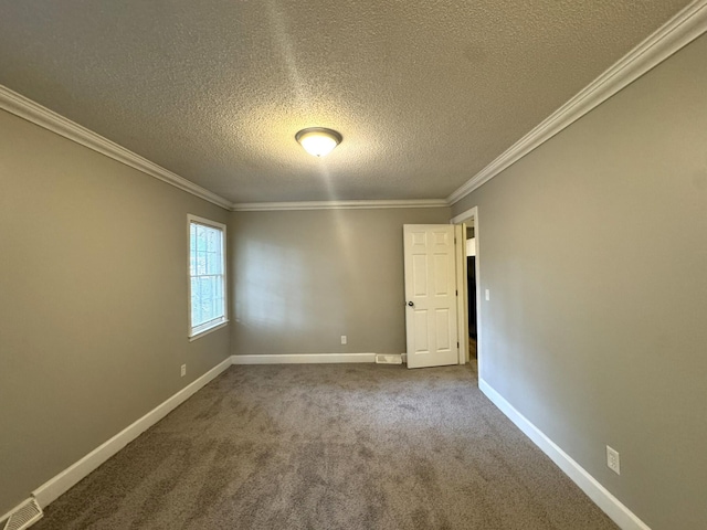 106 Pelican St, Ladson, SC 29456 - spare room featuring carpet, a textured ceiling, visible vents, baseboards, and ornamental molding