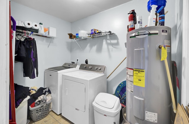 4662 Nibbs Ln, North Charleston, SC 29418 - washroom featuring separate washer and dryer, electric water heater, and light tile patterned floors