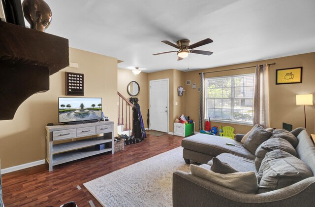 4662 Nibbs Ln, North Charleston, SC 29418 - living room with a ceiling fan, baseboards, and wood finished floors