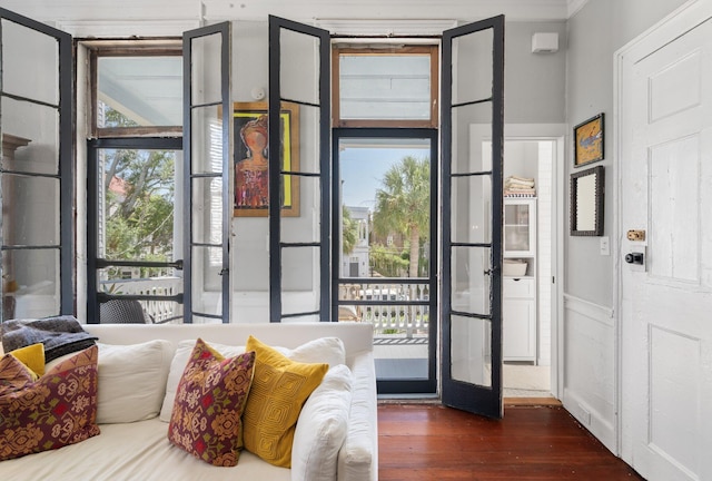 doorway to outside with a wealth of natural light and dark hardwood / wood-style floors