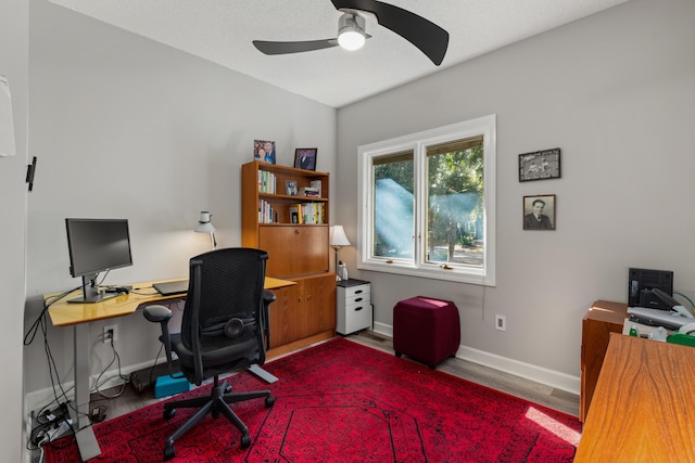 2105 Loblolly Ln, Seabrook Island, SC 29455 - office area featuring a ceiling fan, wood finished floors, and baseboards
