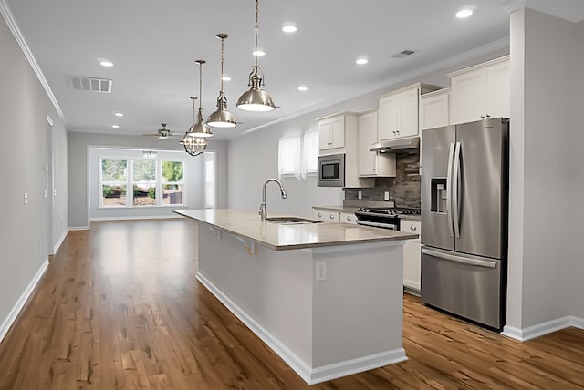 kitchen with white cabinetry, sink, an island with sink, and appliances with stainless steel finishes