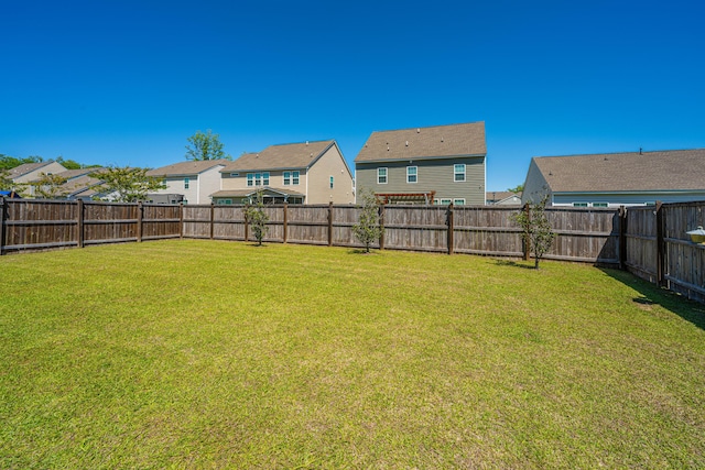 view of yard with a residential view and a fenced backyard