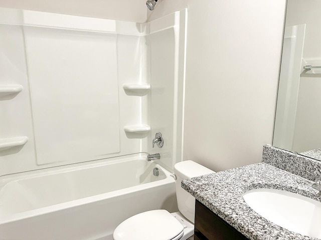 full bathroom with toilet, washtub / shower combination, and vanity