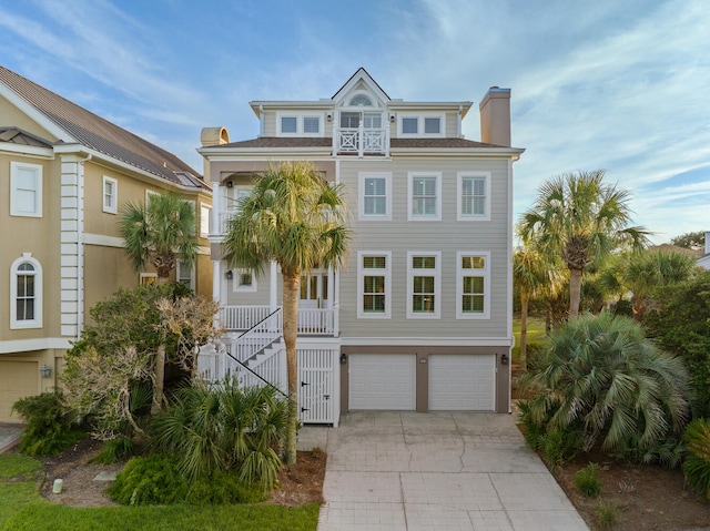 coastal home with a garage