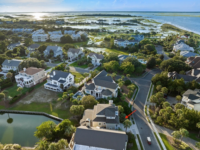 aerial view with a water view