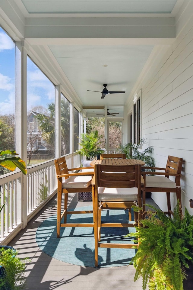 sunroom / solarium with wood walls and a wealth of natural light