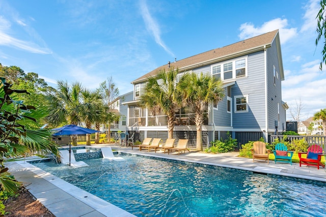 view of pool featuring fence, a patio area, and a fenced in pool