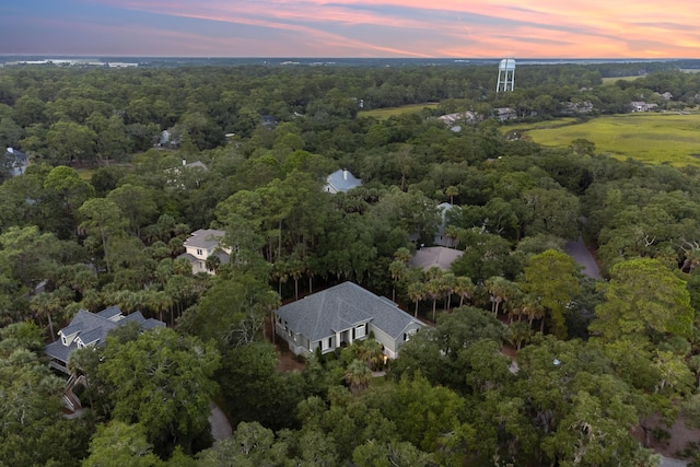 view of aerial view at dusk