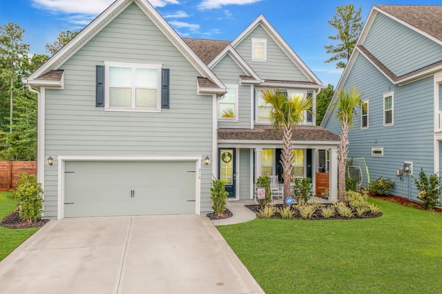 view of front of house with a garage and a front yard