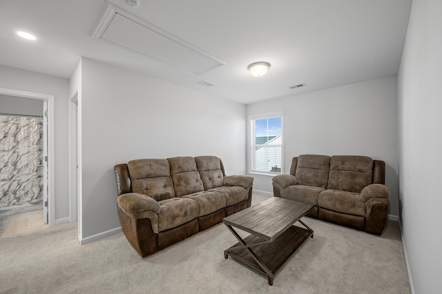 living room with light carpet