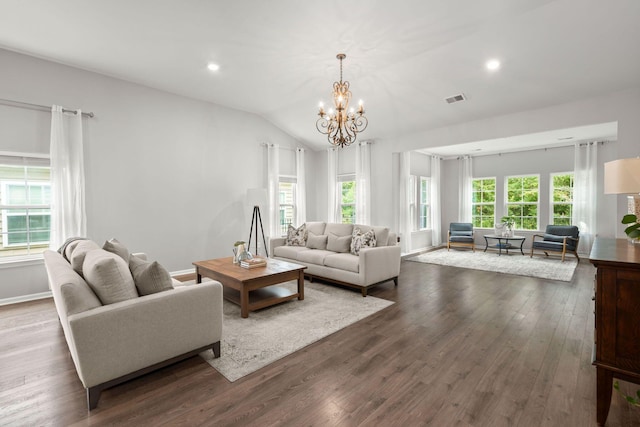 3438 Great Egret Dr, Johns Island, SC 29455 - living room with visible vents, recessed lighting, a chandelier, and wood finished floors