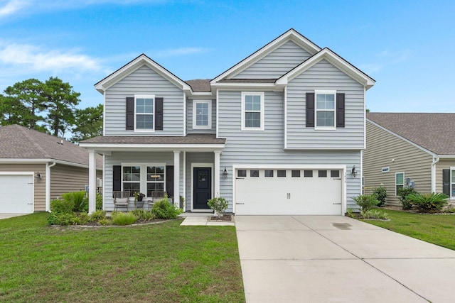 3438 Great Egret Dr, Johns Island, SC 29455 - view of front facade with a porch, a front lawn, and concrete driveway
