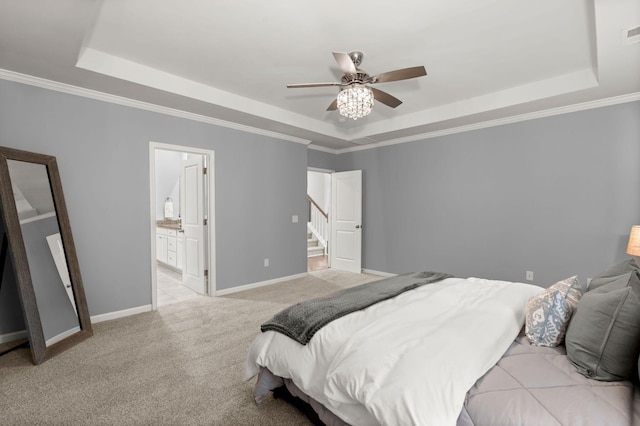 3438 Great Egret Dr, Johns Island, SC 29455 - bedroom featuring baseboards, ensuite bath, visible vents, a tray ceiling, and light colored carpet
