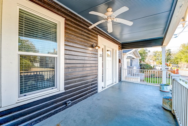 view of patio / terrace with covered porch and ceiling fan