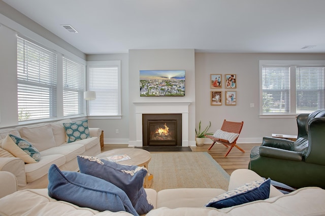 1607 Waterside Blvd, Moncks Corner, SC 29461 - living area with baseboards, wood finished floors, and a fireplace with flush hearth