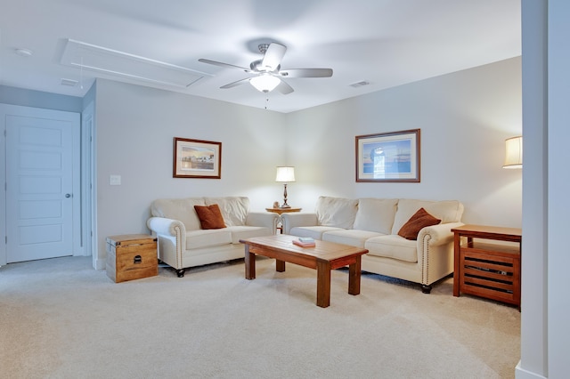 1607 Waterside Blvd, Moncks Corner, SC 29461 - living area featuring attic access, ceiling fan, and carpet floors