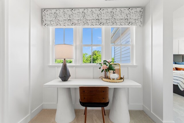 interior space with light carpet and a wealth of natural light