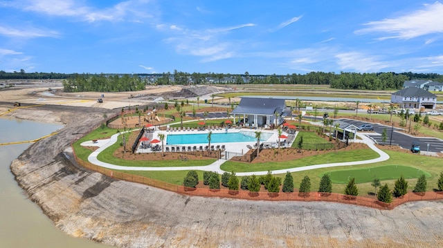 drone / aerial view featuring a water view