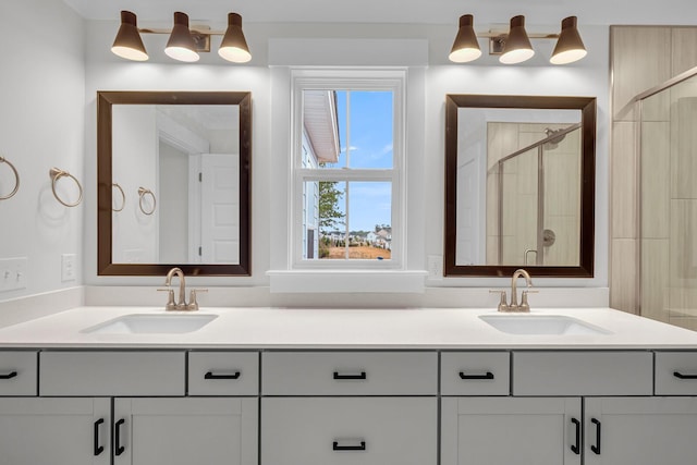 bathroom featuring vanity and walk in shower