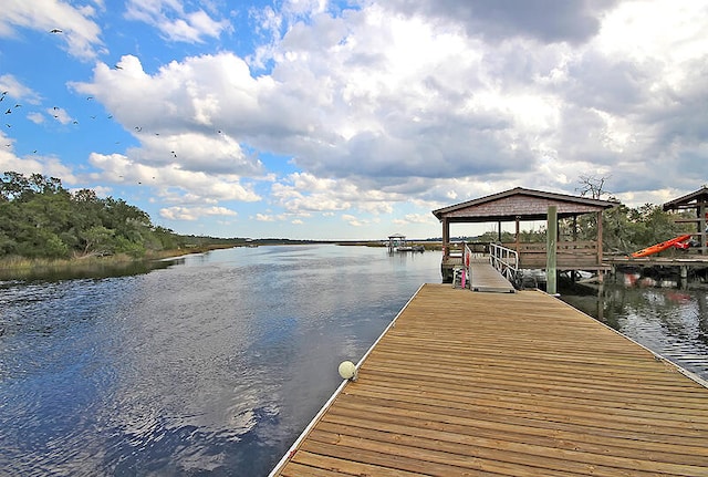 view of dock with a water view