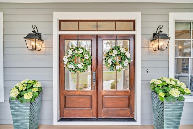 doorway to property featuring french doors