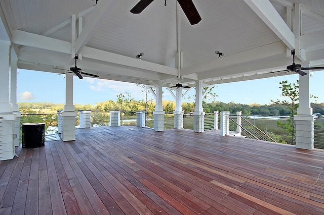 wooden terrace with ceiling fan