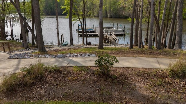 view of dock with a water view