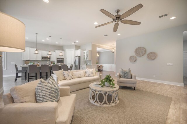 331 Fish Creek Ct, Summerville, SC 29486 - living area featuring wood finished floors, a ceiling fan, recessed lighting, and baseboards