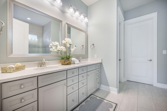 331 Fish Creek Ct, Summerville, SC 29486 - full bath featuring baseboards, double vanity, and tiled shower