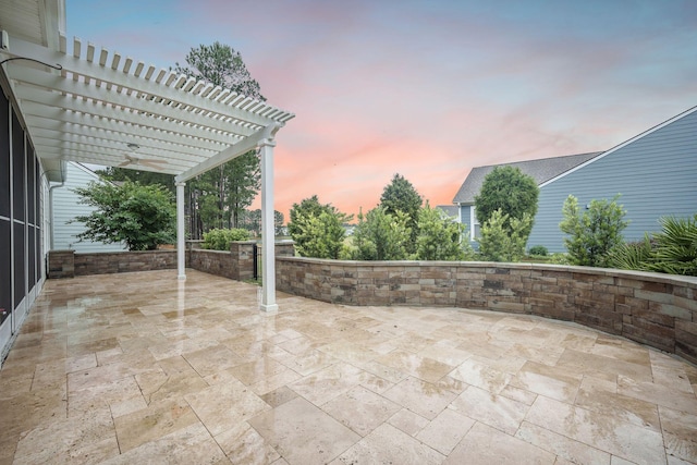 331 Fish Creek Ct, Summerville, SC 29486 - patio terrace at dusk with a pergola and a ceiling fan
