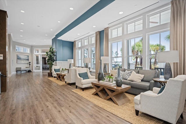 331 Fish Creek Ct, Summerville, SC 29486 - living area with wood finished floors, recessed lighting, and a high ceiling