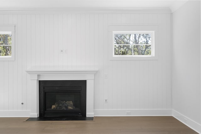 interior details featuring crown molding and hardwood / wood-style floors