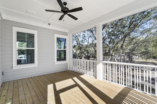 wooden deck with ceiling fan