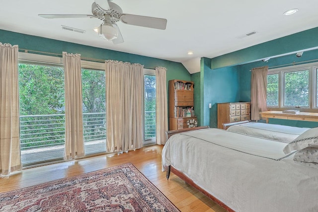 2287 Shoreline Dr, Johns Island, SC 29455 - bedroom featuring access to exterior, light wood-type flooring, recessed lighting, and a ceiling fan